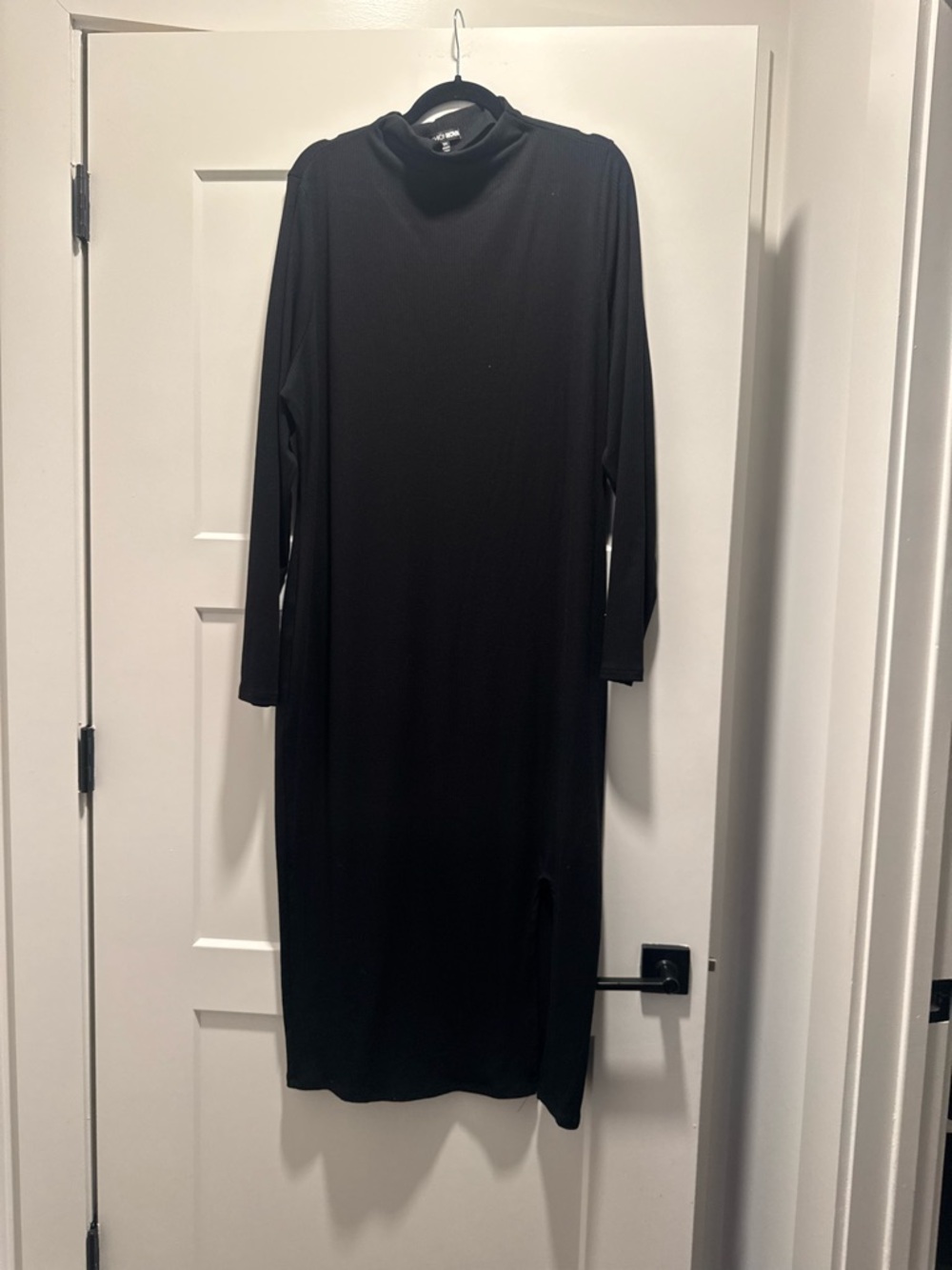 Black Long Sleeve Midi Turtleneck Dress